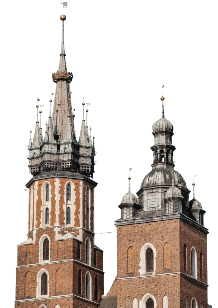 Wieże Kościoła Mariackiego w Krakowie – symbol miasta i lokalnego zarządzania nieruchomościami. Profesjonalna administracja budynkami mieszkalnymi i komercyjnymi w Krakowie.